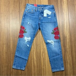 Levi’s Women Sz 24x26 501 Cropped Tapered Embroidered Rose Button Fly Jean